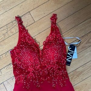 JVN Jovani Red Embroidered Long Prom Dress Size 14